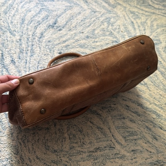 Fossil leather and wool 90s herringbone business attache overnight vintage bag - Picture 8 of 9